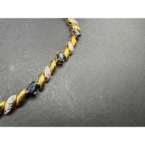 Ross Simons Sterling Silver 925 Gold Tone Sapphire & Diamond Tennis Bracelet 7" - Picture 6 of 10